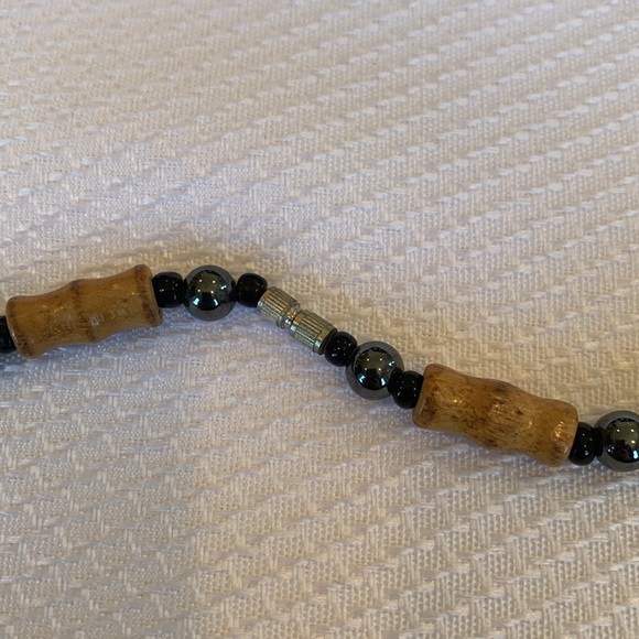 Coconut Shell Statement Necklace With Wood and Metal Beads Brown - Picture 3 of 4